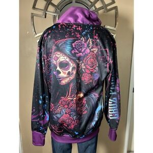 Cruz Pedregon Womens XL Sugar Skull Psycho‎ Speed Racing Jacket Zip Up Splatter